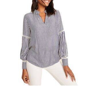 Ann Taylor Navy White Striped Balloon Sleeve Top Blouse - Size XXSP